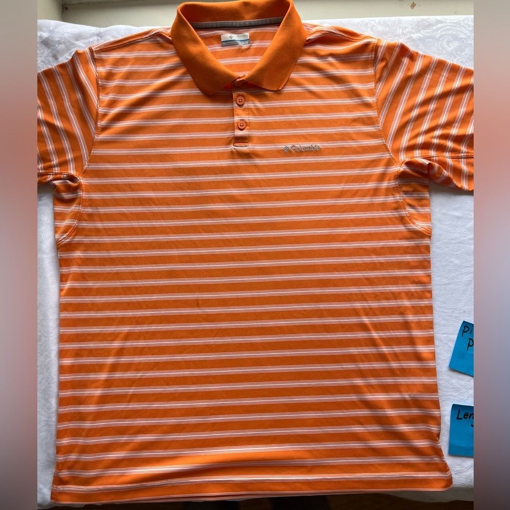 Columbia men’s size xl orange w/ white stripe polo perfect for summer